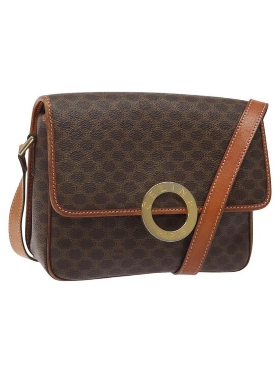 CELINE Handbags - Authentic CELINE Macadam Canvas Circle Shoulder Bag PVC Leather Brown Gold